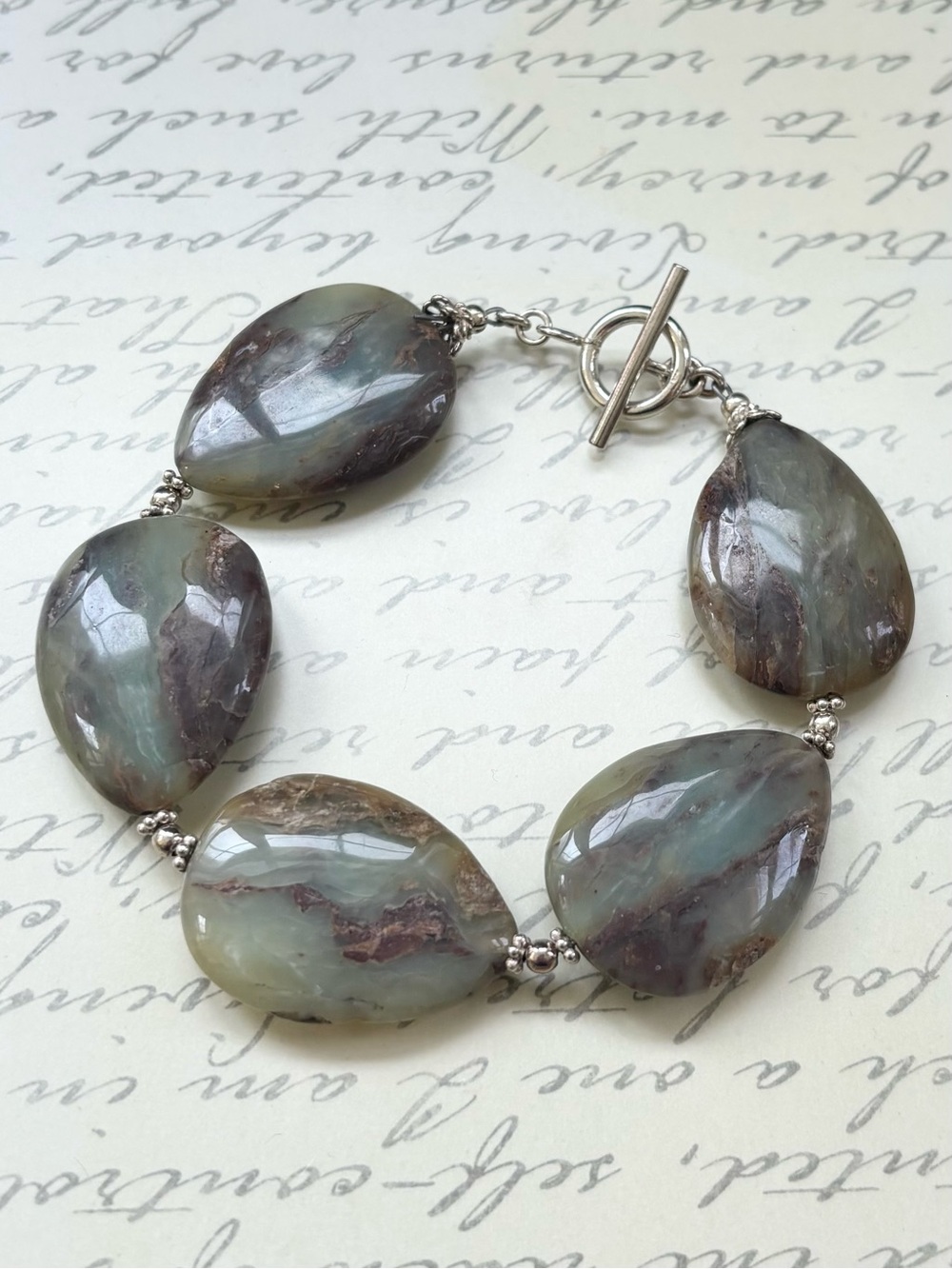 Artisan Peruvian Blue Opal Teardrop Stone Bracelet with Sterling Silver Toggle